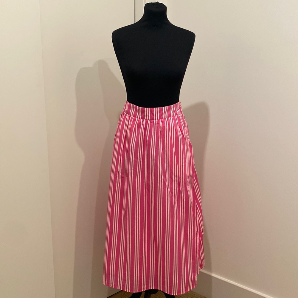 Boden Pink and White Striped Midi Skirt